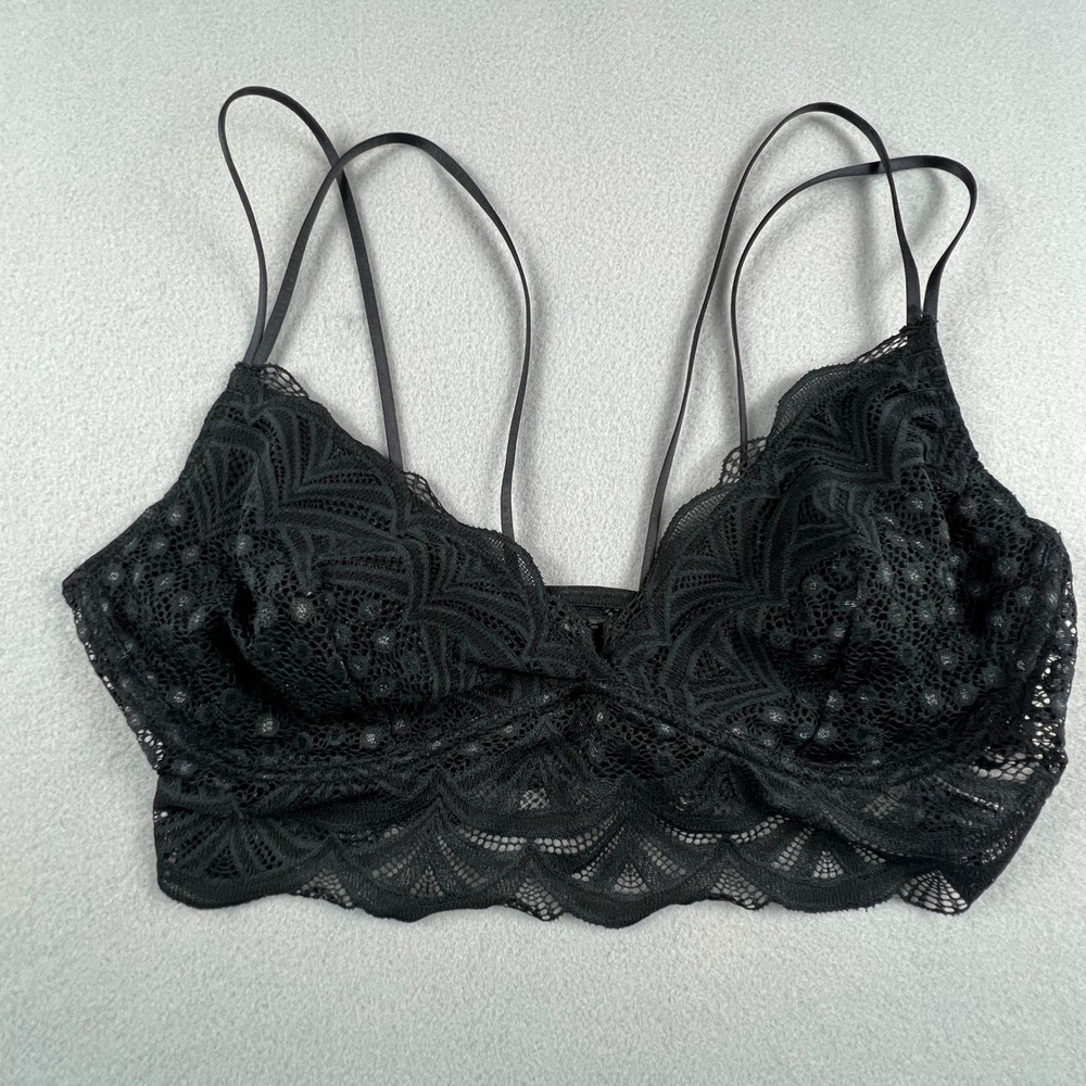 Auden Lace Bralette Women Large Black Light Lined Wireless Strappy Boho Lingerie